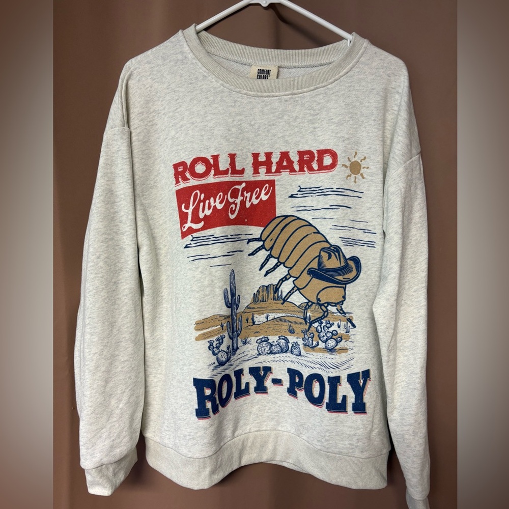 Western Rodeo Cowboy Dung Beetle Roll Hard Live Free Comfort Color Sz L Crewneck